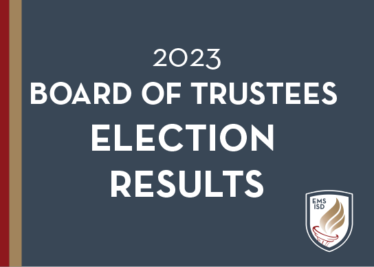  Text 2023 Board of Trustees Election Results on blue background with EMS logo